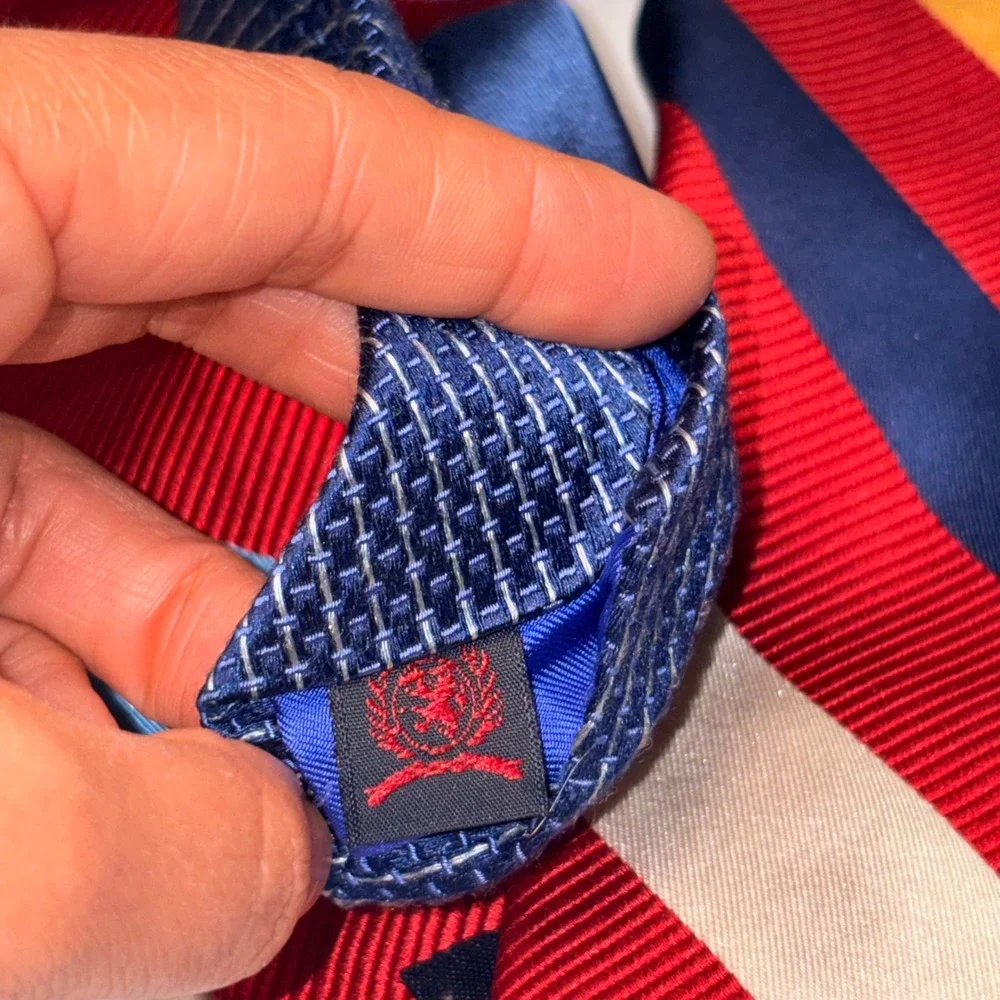 Tommy Hilfiger 100% Silk Necktie Multicolor Striped Preppy  Men's Designer Tie